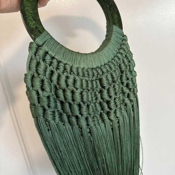 Cult Gaia Malachite Tassel Clutch Bag Acrylic Handle Crochet Macrame-style Green - Picture 5 of 9